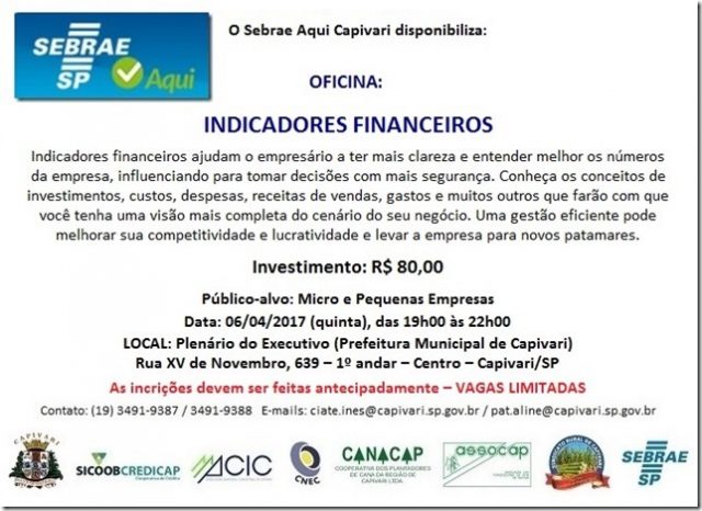 Sebrae oferece palestra sobre indicadores financeiros em Capivari